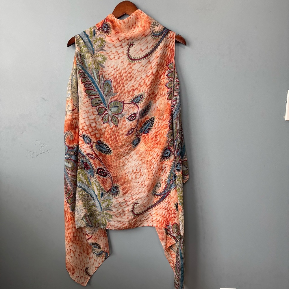 NWT Accents by Lavello Boho Chiffon Convertible Vest Paisley Floral Coral OSFM - Picture 8 of 14